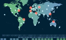 World map with hot points of connections network and servers loc